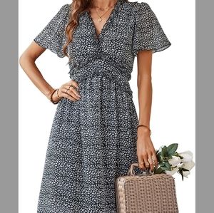 KIRUNDO Women's Summer Casual Ruffle Short Sleeve V Neck Boho Floral Print